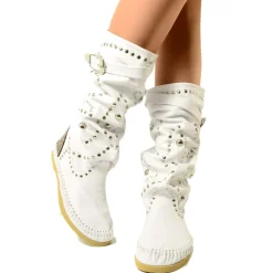 Native American Moccasin White Boots Made in Italy KikkiLine
