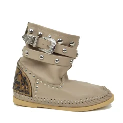 Native American Moccasin Boots – Low Indianini in Beige Leather