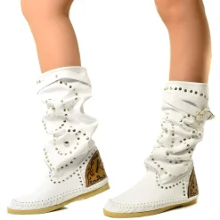 Native American Moccasin White Boots Made in Italy KikkiLine