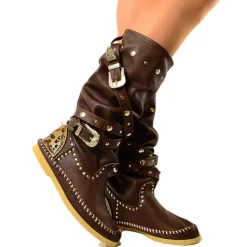 Native American Moccasin Boots Cocoa with Studs Made in Italy