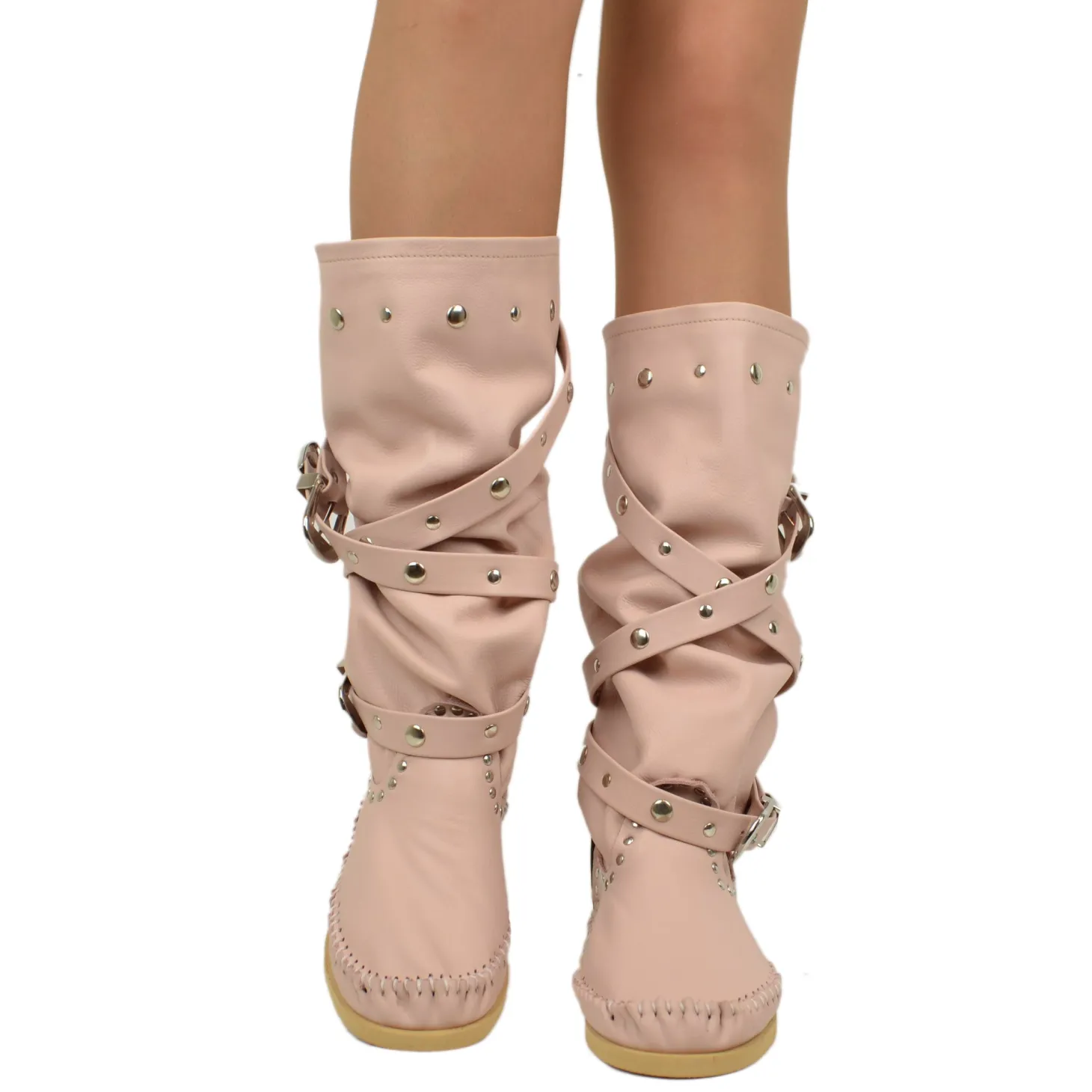 Native American Moccasin Boots Cipria Ibiza in Genuine Leather Made in Italy