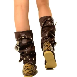 Native American Moccasin Boots Cocoa with Studs Made in Italy