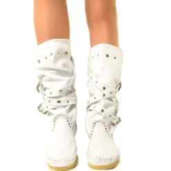 Native American Moccasin White Boots with Studs Made in Italy