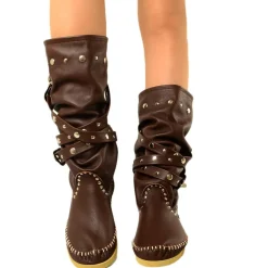 Native American Moccasin Boots Cocoa with Studs Made in Italy