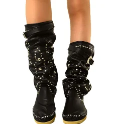 Native American Moccasin Boots Black Leather Made in Italy