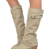 Nubuck Leather Boots – Mid Heel, Sand, Made in Italy