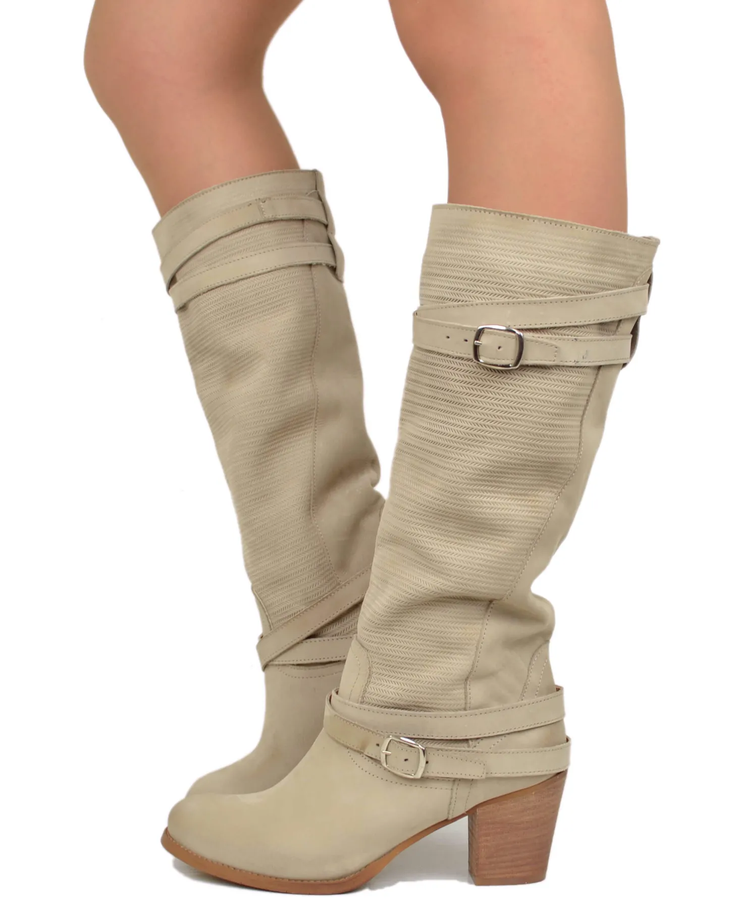 Nubuck Leather Boots – Mid Heel, Sand, Made in Italy
