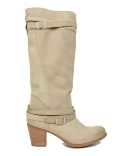 Nubuck Leather Boots – Mid Heel, Sand, Made in Italy