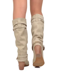 Nubuck Leather Boots – Mid Heel, Sand, Made in Italy