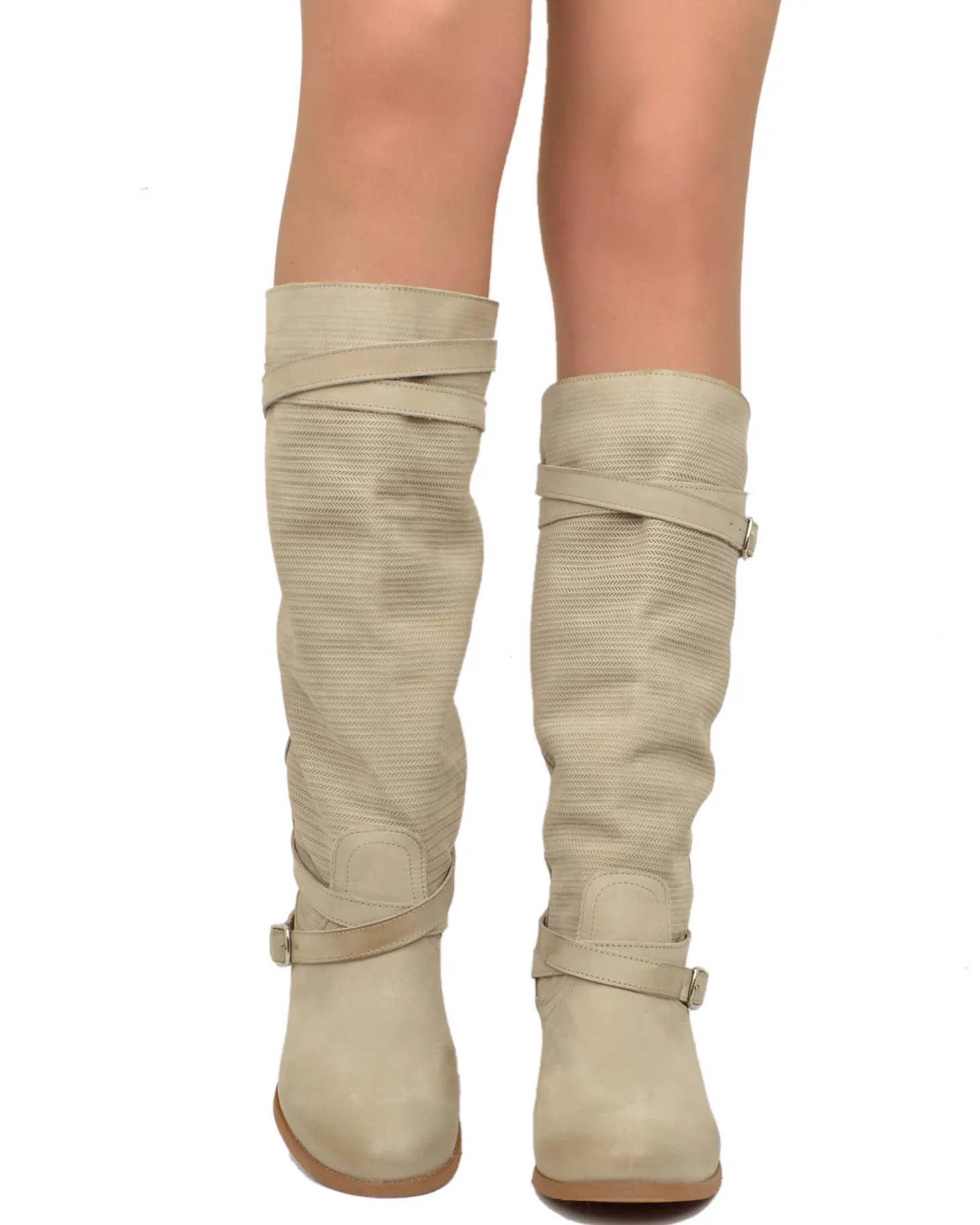 Nubuck Leather Boots – Mid Heel, Sand, Made in Italy