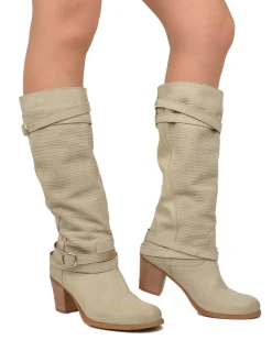 Nubuck Leather Boots – Mid Heel, Sand, Made in Italy
