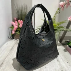 Perforated Faux Leather Bag with Purse and Shoulder Strap Included Ins