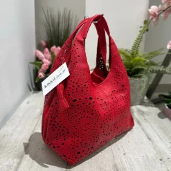 Perforated Faux Leather Bag with Purse and Shoulder Strap Included Ins