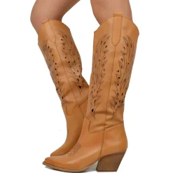 Perforated High Cowboy Boots – Printed Embroidery, 7 cm Heel