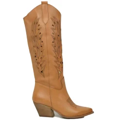 Perforated High Cowboy Boots – Printed Embroidery, 7 cm Heel