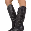 Perforated Honeycomb Cowboy Boots – Wide Fit, Black Leather