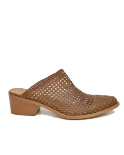Perforated Leather Mules – 4 cm Heel, Made in Italy, Tan