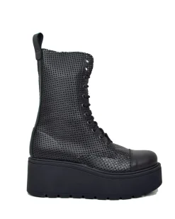 Perforated Platform Combat Boots – Summer Edition, Genuine Leather, Zi