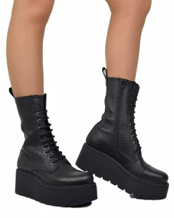 Perforated Platform Combat Boots – Summer Edition, Genuine Leather, Zi