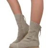 Perforated Summer Biker Boots with Back Zip, Slim Fit at Ankle, Beige