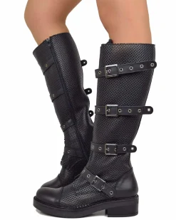 Perforated Summer Biker Boots – XL Shaft, Adjustable Fit
