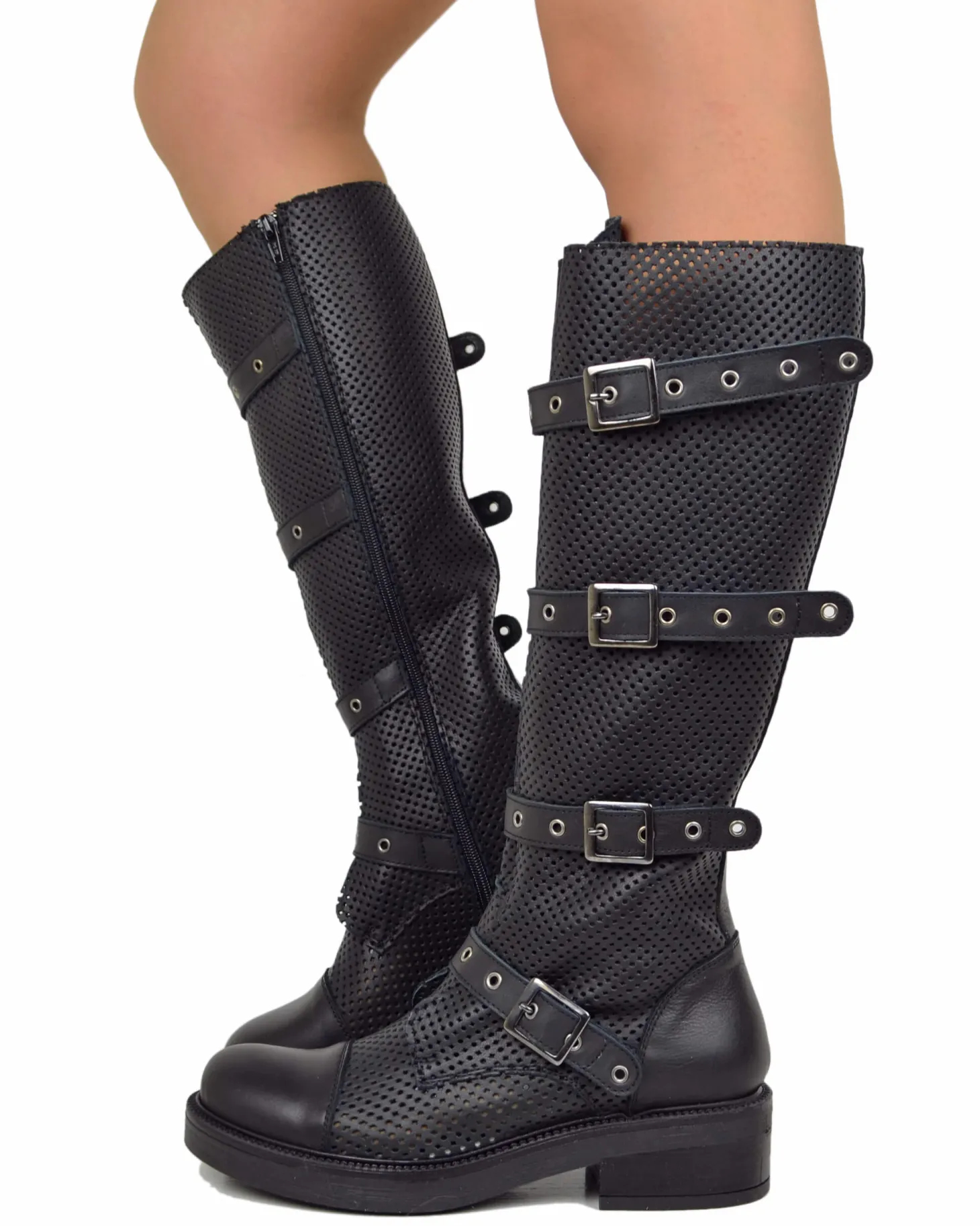 Perforated Summer Biker Boots – XL Shaft, Adjustable Fit