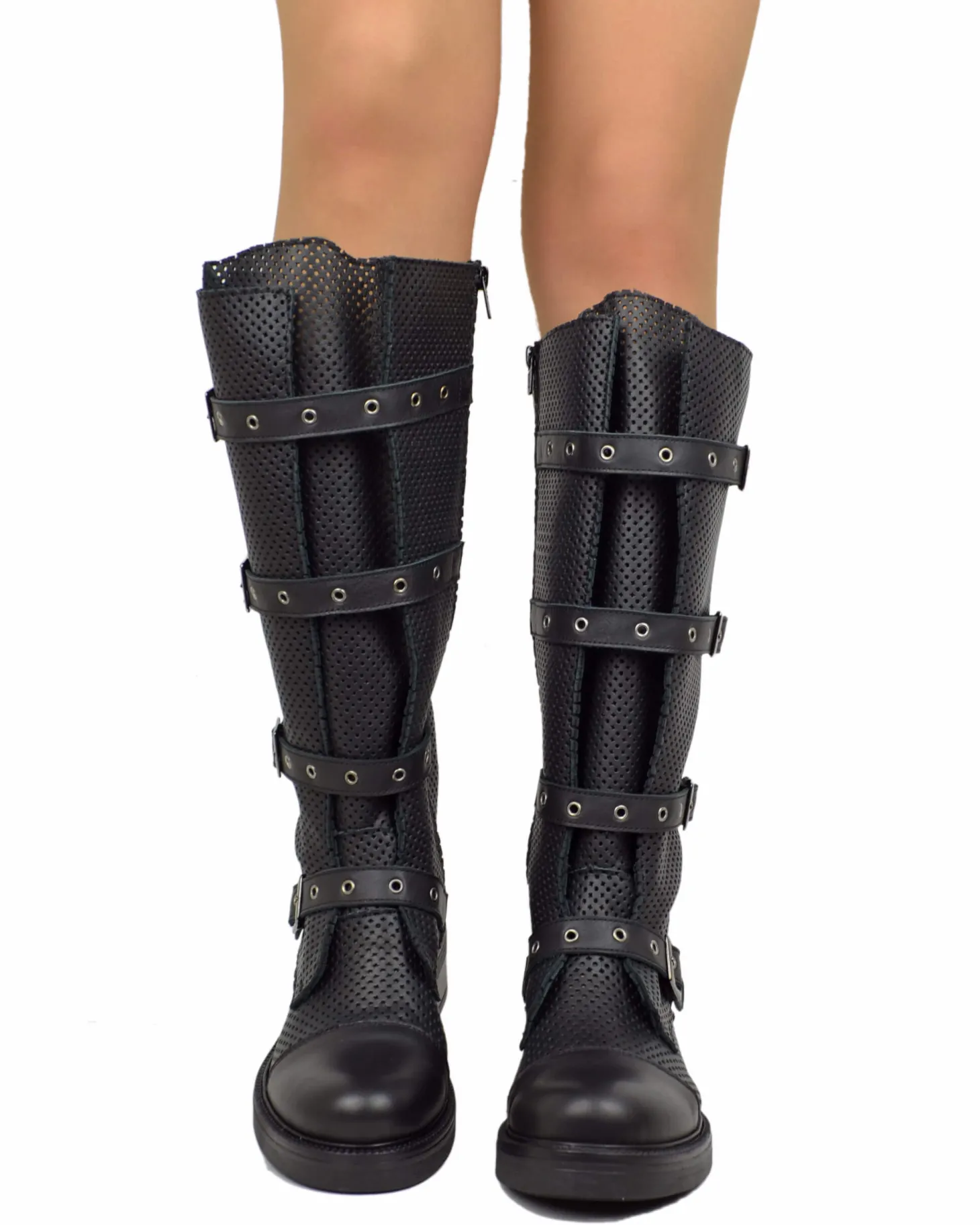 Perforated Summer Biker Boots – XL Shaft, Adjustable Fit