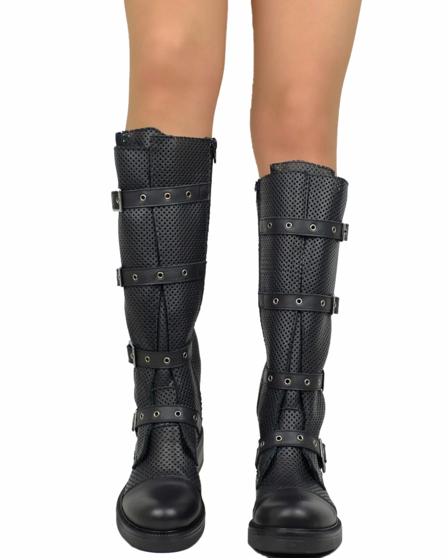 Perforated Summer Biker Boots – XL Shaft, Adjustable Fit