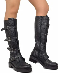 Perforated Summer Biker Boots – XL Shaft, Adjustable Fit