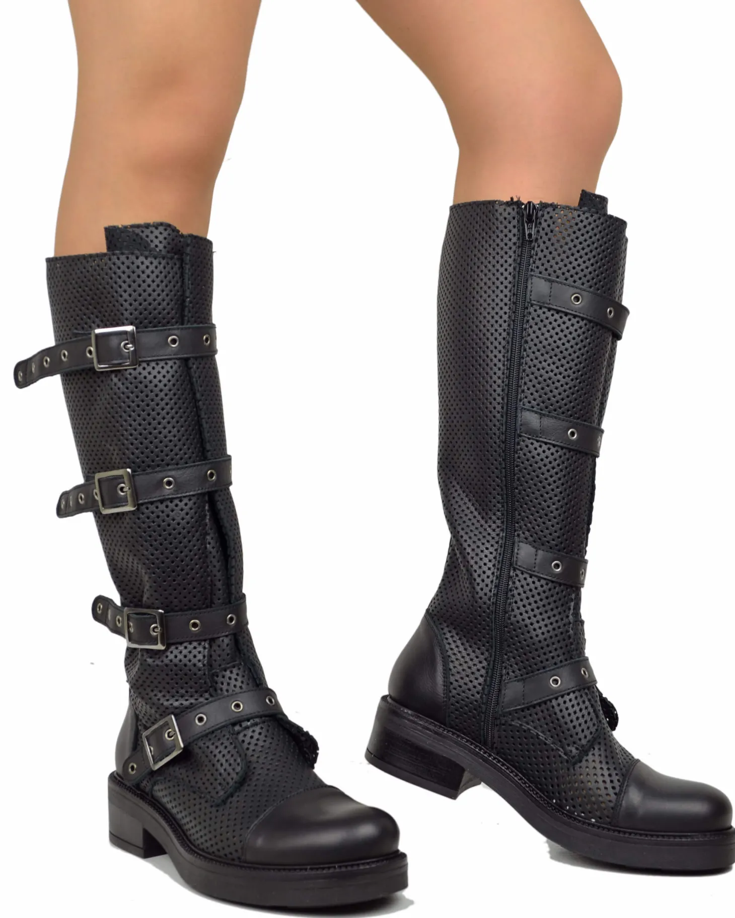 Perforated Summer Biker Boots – XL Shaft, Adjustable Fit