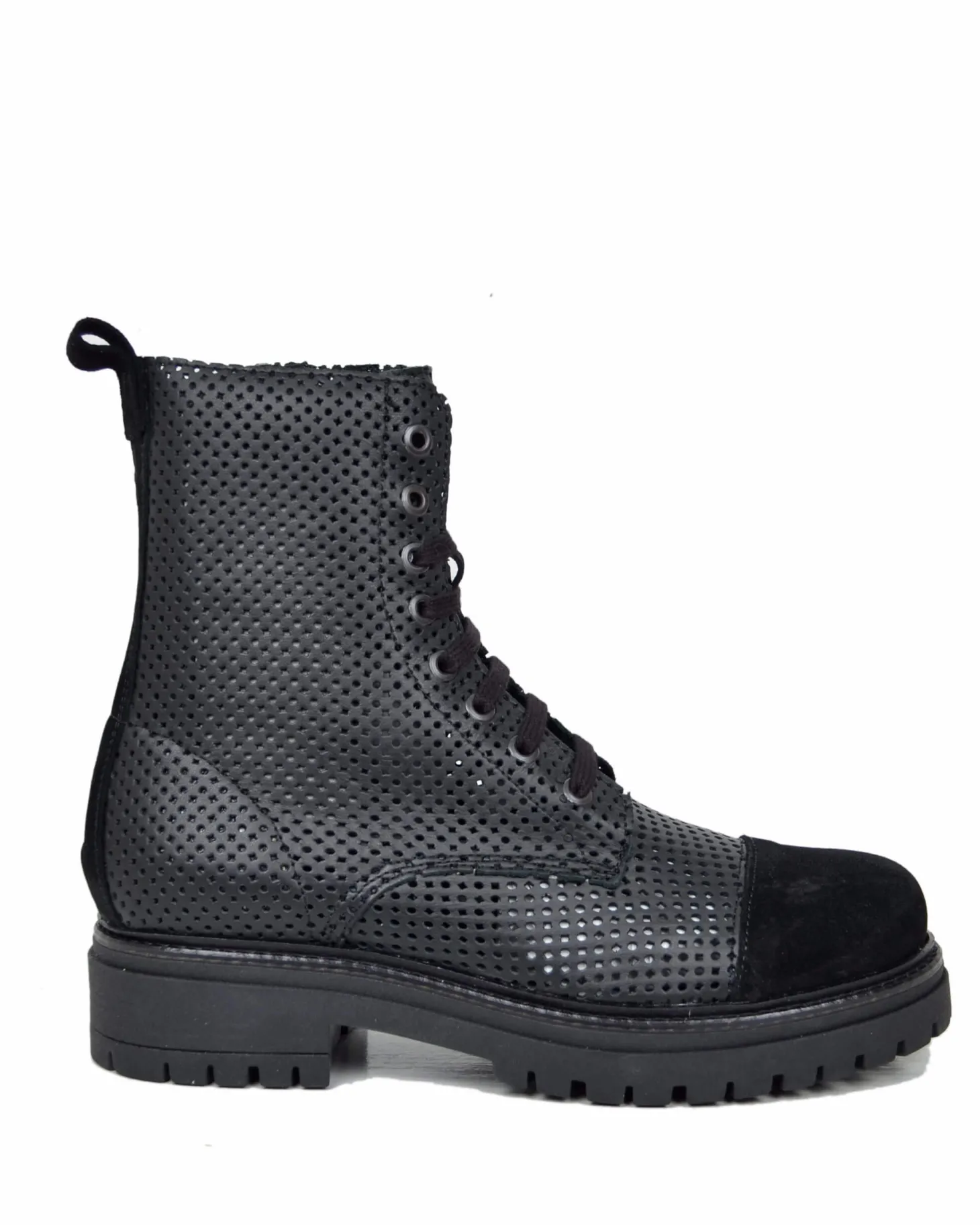 Perforated Summer Combat Boots – Genuine Leather, Suede Toe, Light Lug