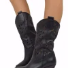 Perforated Summer Cowboy Boots – 7 cm Heel, Black Leather