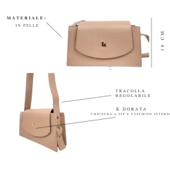 Pink Leather Adjustable Shoulder Strap Bag with "K" Stud Made in Italy