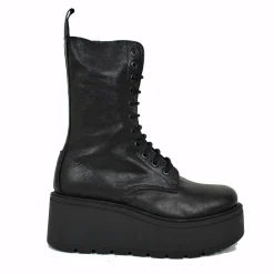 Platform Ankle Boots Genuine Leather Soft Chunky MIDI Boots Black