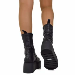 Platform Ankle Boots Genuine Leather Soft Chunky MIDI Boots Black