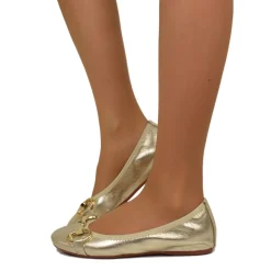 Platinum-colored Ballerinas in Stretch Nappa with Horsebit