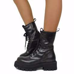 RPK Amphibian Platform 10 Eyelets KB706 GENUINE LEATHER Black Biker Bo