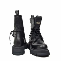 RPK Amphibian Platform 10 Eyelets KB706 GENUINE LEATHER Black Biker Bo