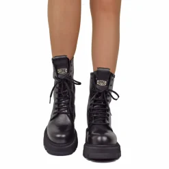 RPK Amphibian Platform 10 Eyelets KB706 GENUINE LEATHER Black Biker Bo