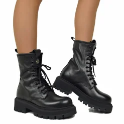 RPK Amphibian Platform 10 Eyelets KB706 GENUINE LEATHER Black Biker Bo