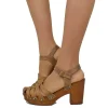 Sandali a Ragnetto in Pelle Ingrassata Vintage Camel Made in Italy