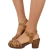 Sandali a Ragnetto in Pelle Ingrassata color Camel Made in Italy