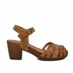 Sandali a Ragnetto in Pelle Ingrassata color Camel Made in Italy