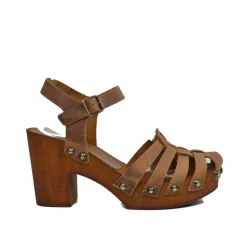Sandali a Ragnetto in Pelle Ingrassata Vintage Camel Made in Italy