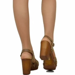 Sandali a Ragnetto in Pelle Ingrassata Vintage Camel Made in Italy