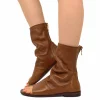 Sandali a Stivaletto Donna Sigaro Cuoio in Pelle con Zip Made in Italy