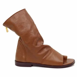 Sandali a Stivaletto Donna Sigaro Cuoio in Pelle con Zip Made in Italy