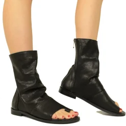 Sandali a Stivaletto Donna Neri con Zip Tacco Basso Made in Italy