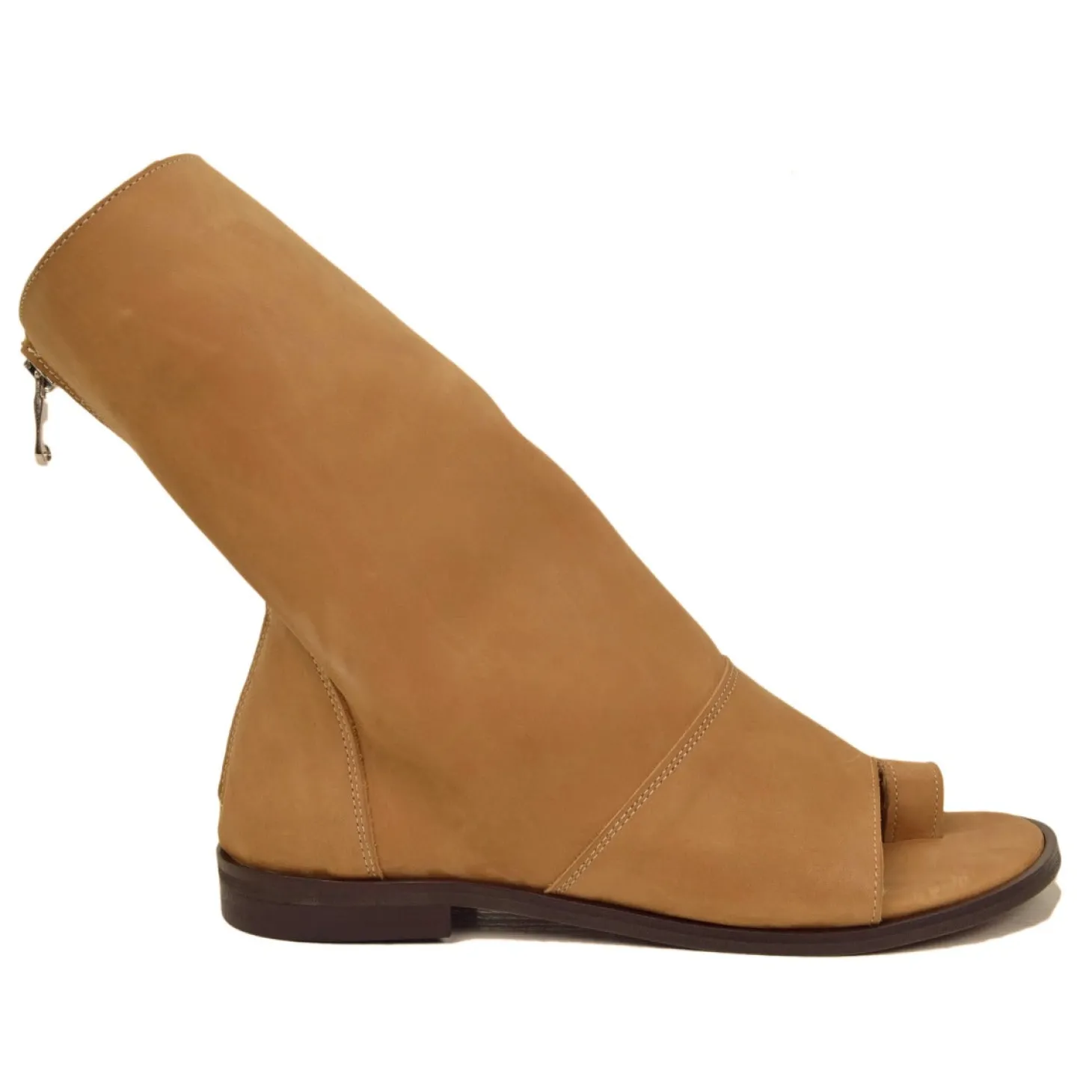 Sandali a Stivaletto Donna color Sabbia in Pelle Nabuk con Zip
