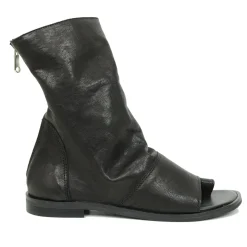 Sandali a Stivaletto Donna Neri con Zip Tacco Basso Made in Italy